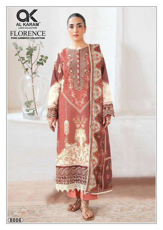 Al Karam Florence Vol 8 Pure Cambric Cotton Dress Material