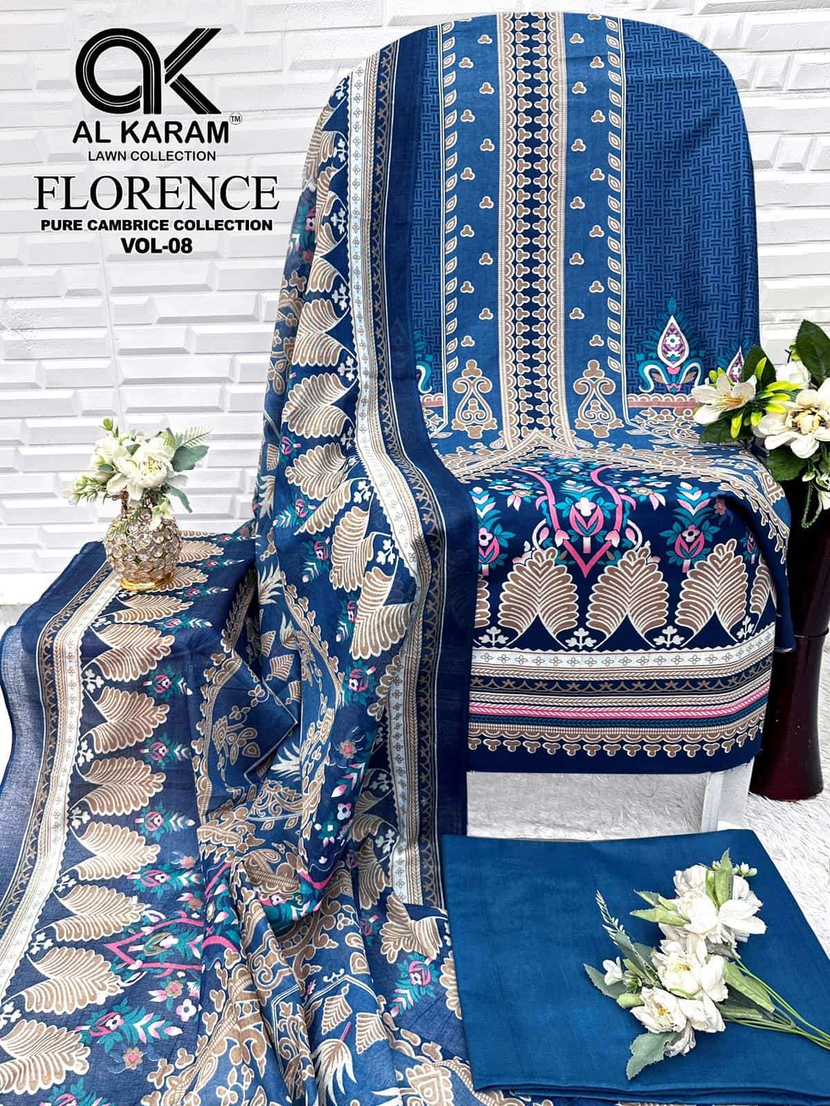 Al Karam Florence Vol 8 Pure Cambric Cotton Dress Material