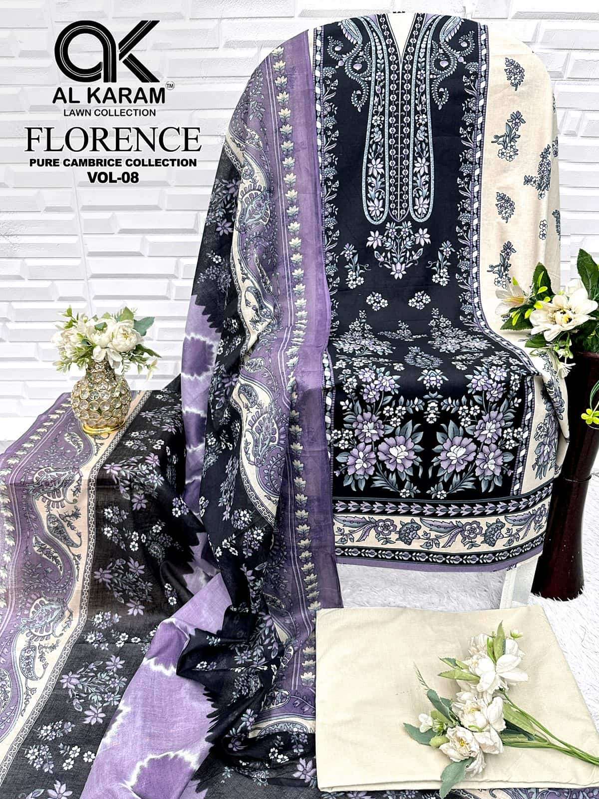 Al Karam Florence Vol 8 Pure Cambric Cotton Dress Material