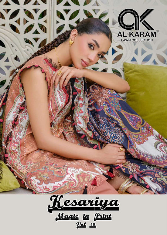 Al Karam Kesariya Vol 19 Pure Cambric Cotton Dress Material - Amrah Wholesale