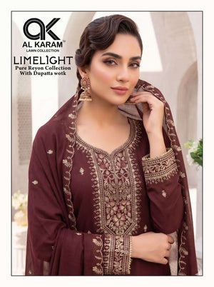 Al Karam Limelight Rayon Embroidered Dress Material