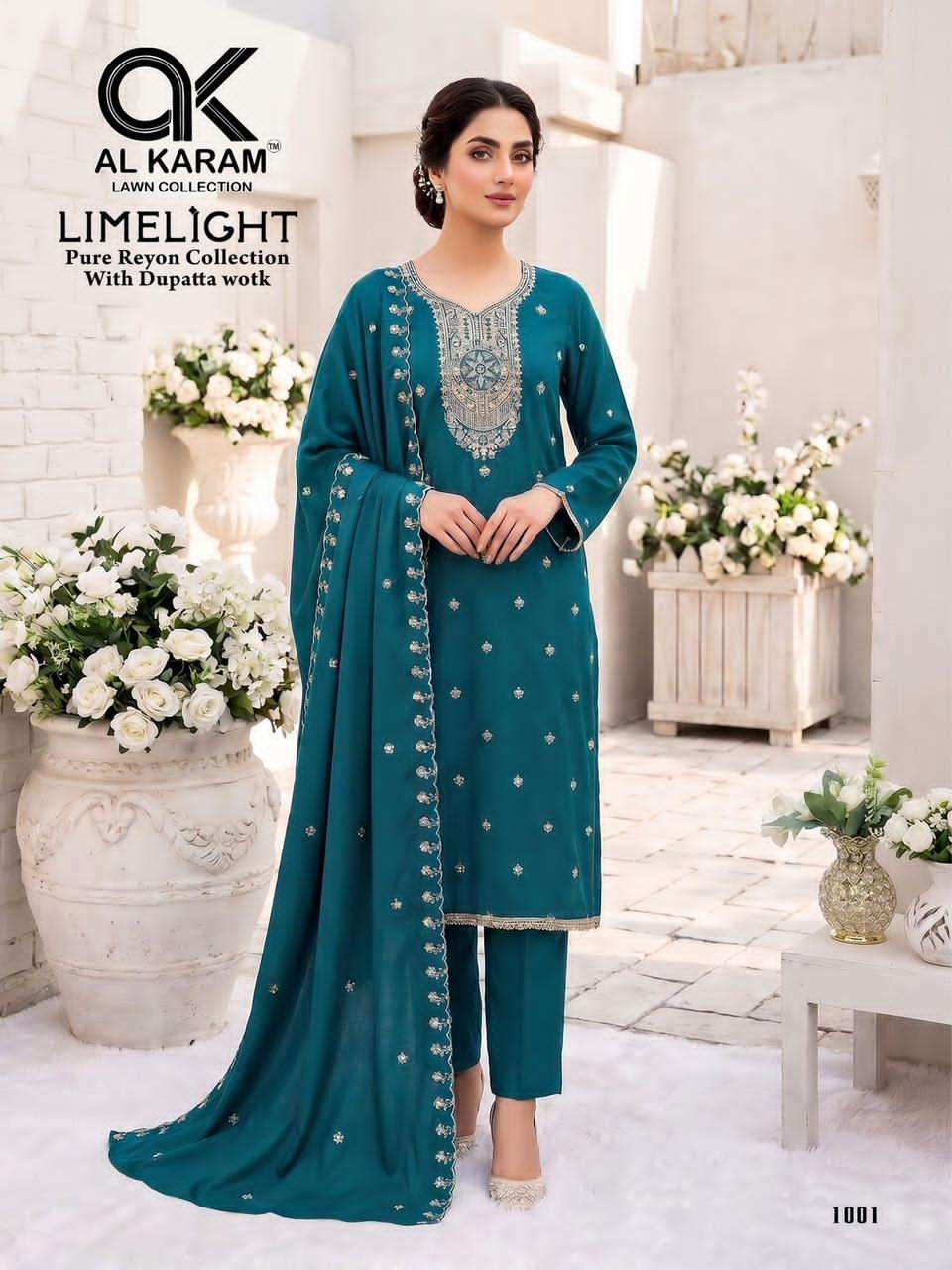 Al Karam Limelight Rayon Embroidered Dress Material