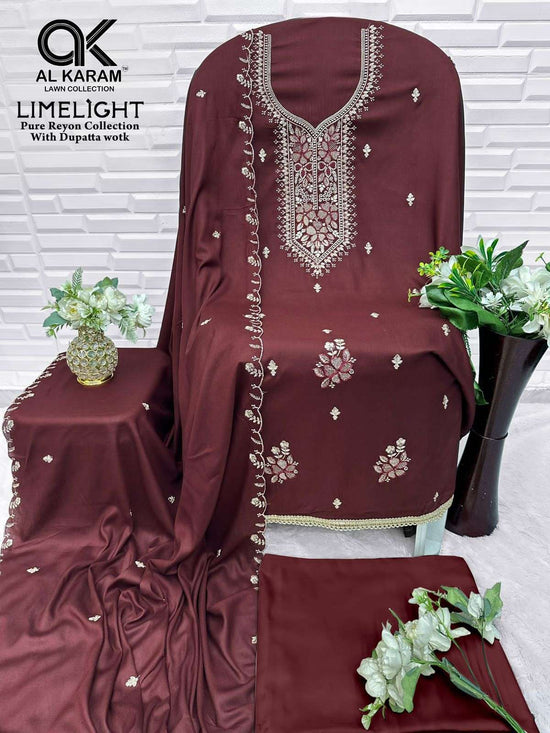 Al Karam Limelight Rayon Embroidered Dress Material