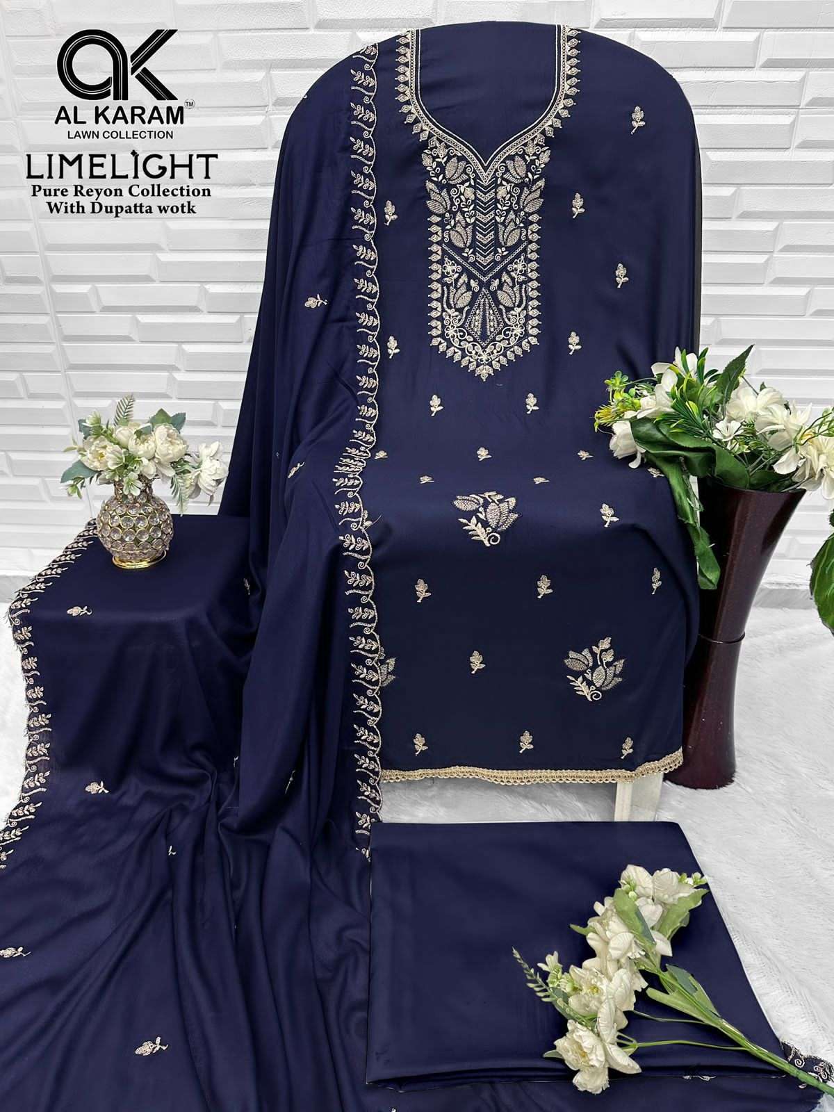 Al Karam Limelight Rayon Embroidered Dress Material - Amrah Wholesale