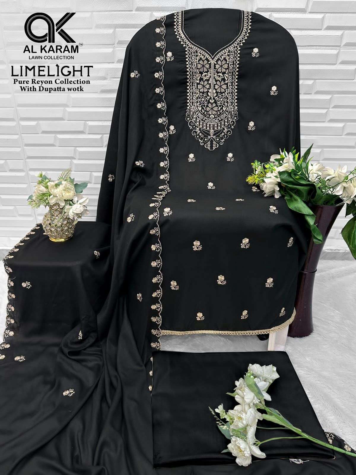 Al Karam Limelight Rayon Embroidered Dress Material - Amrah Wholesale