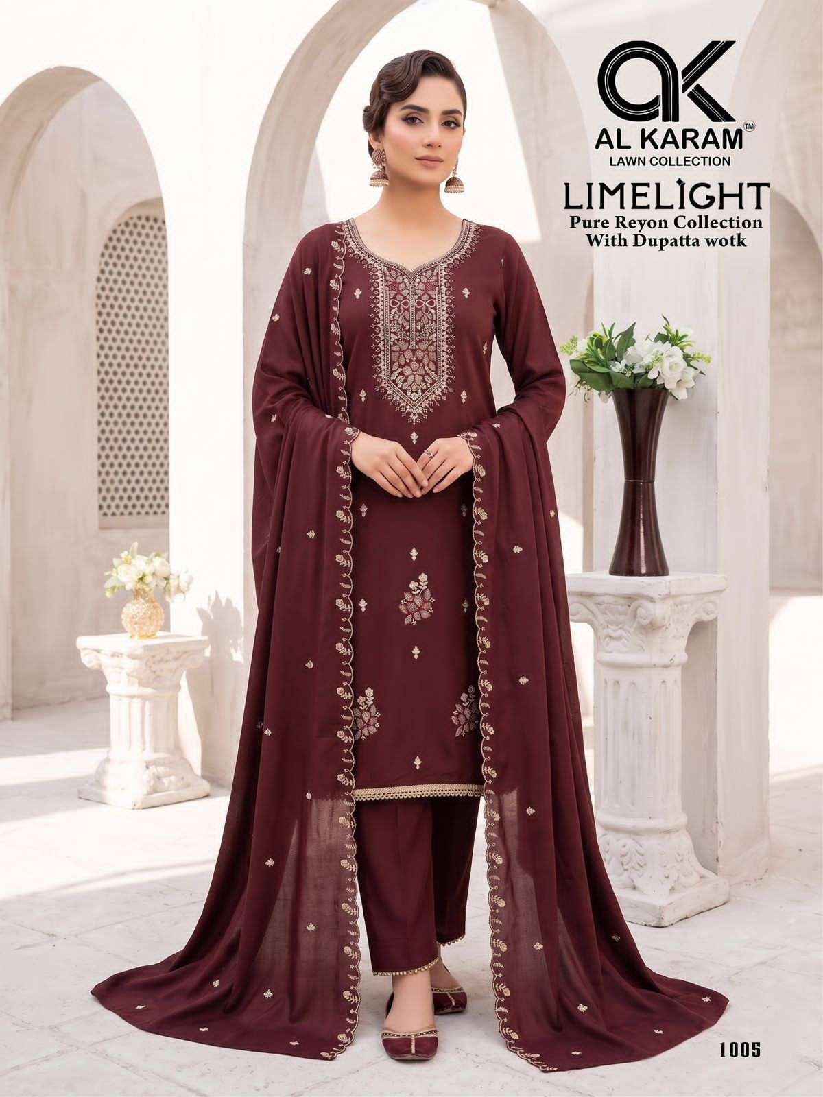 Al Karam Limelight Rayon Embroidered Dress Material - Amrah Wholesale