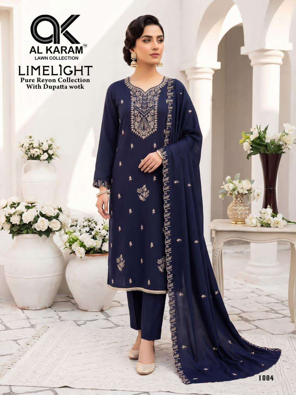 Al Karam Limelight Rayon Embroidered Dress Material - Amrah Wholesale