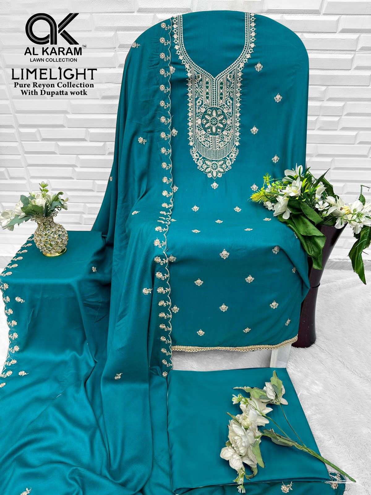 Al Karam Limelight Rayon Embroidered Dress Material - Amrah Wholesale