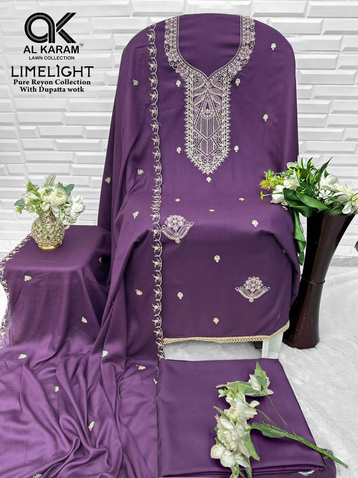 Al Karam Limelight Rayon Embroidered Dress Material - Amrah Wholesale