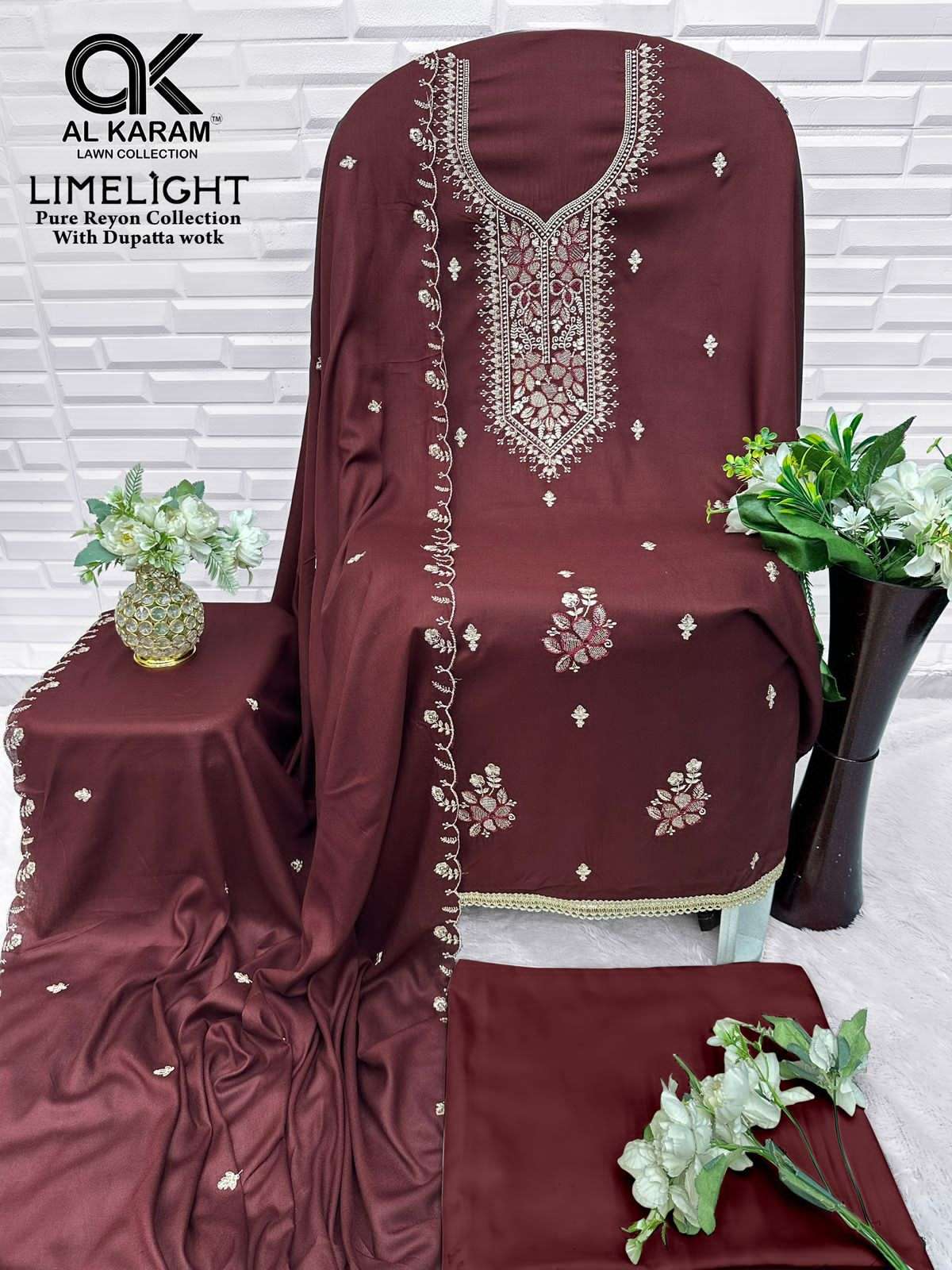 Al Karam Limelight Rayon Embroidered Dress Material - Amrah Wholesale