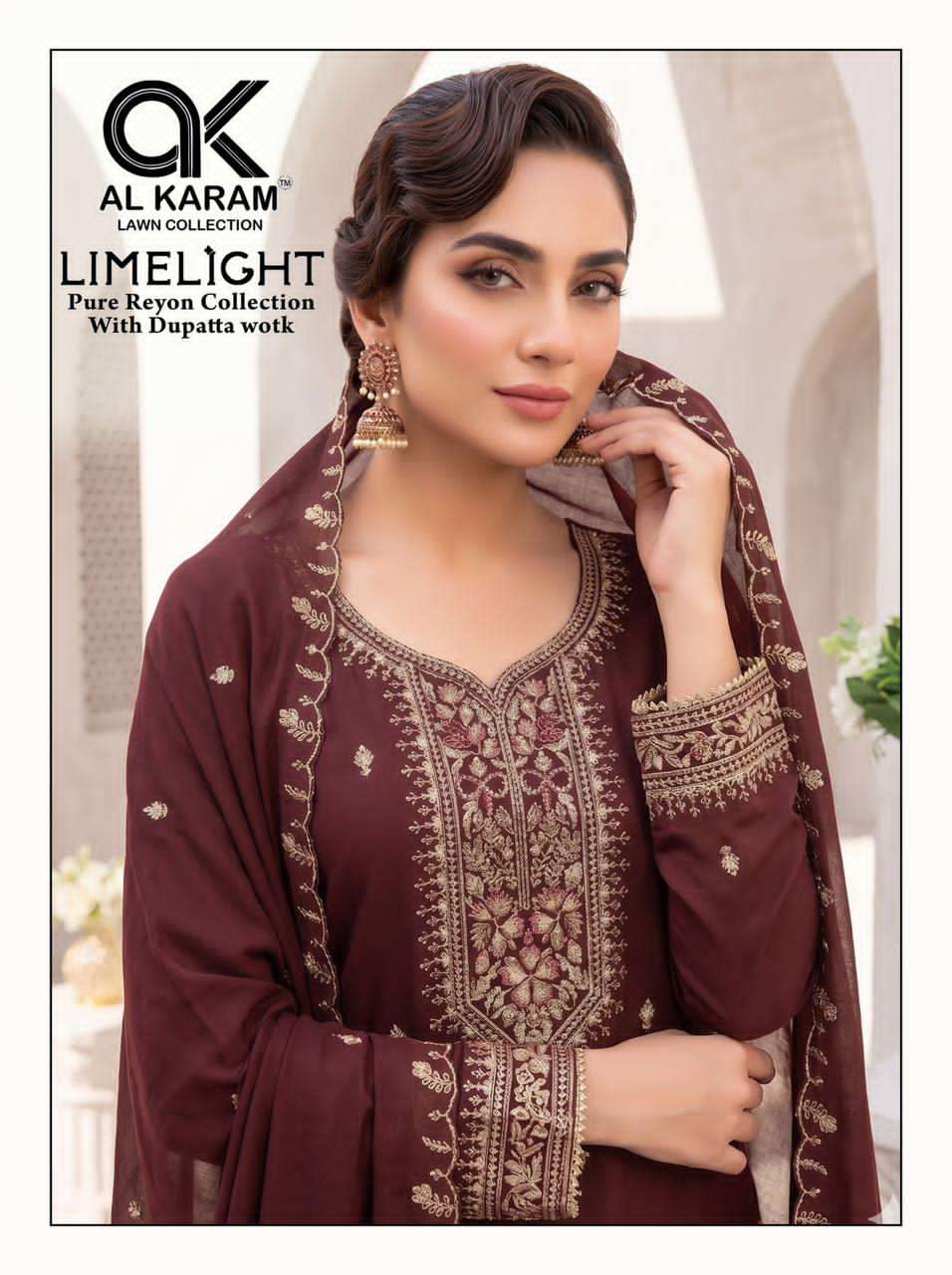 Al Karam Limelight Rayon Embroidered Dress Material - Amrah Wholesale