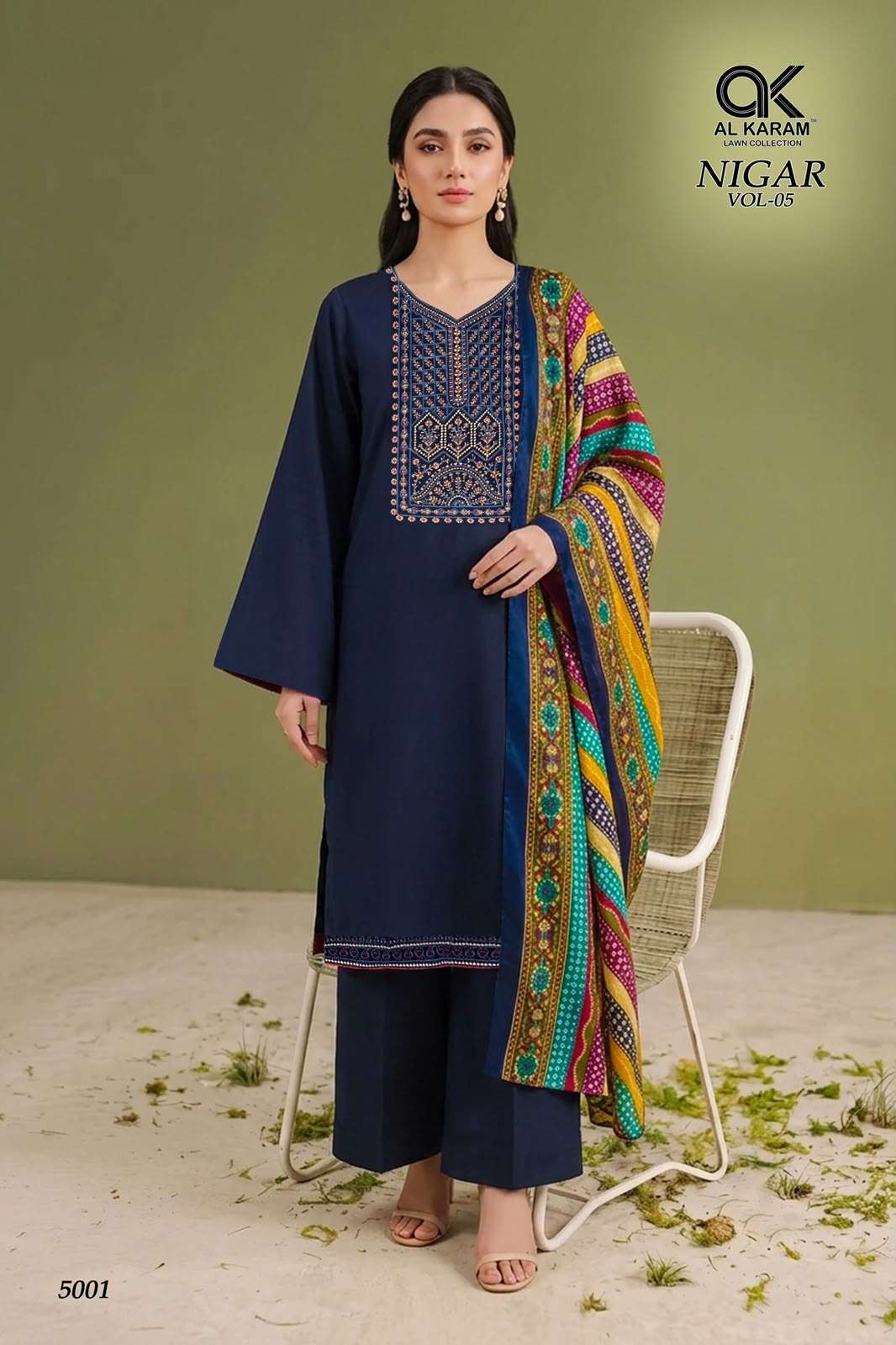 Al Karam Nigar Vol-5 Rayon Embroidered Salwar Suit Set