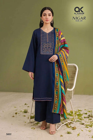 Al Karam Nigar Vol-5 Rayon Embroidered Salwar Suit Set