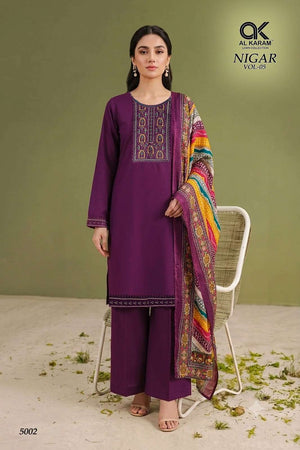 Al Karam Nigar Vol-5 Rayon Embroidered Salwar Suit Set