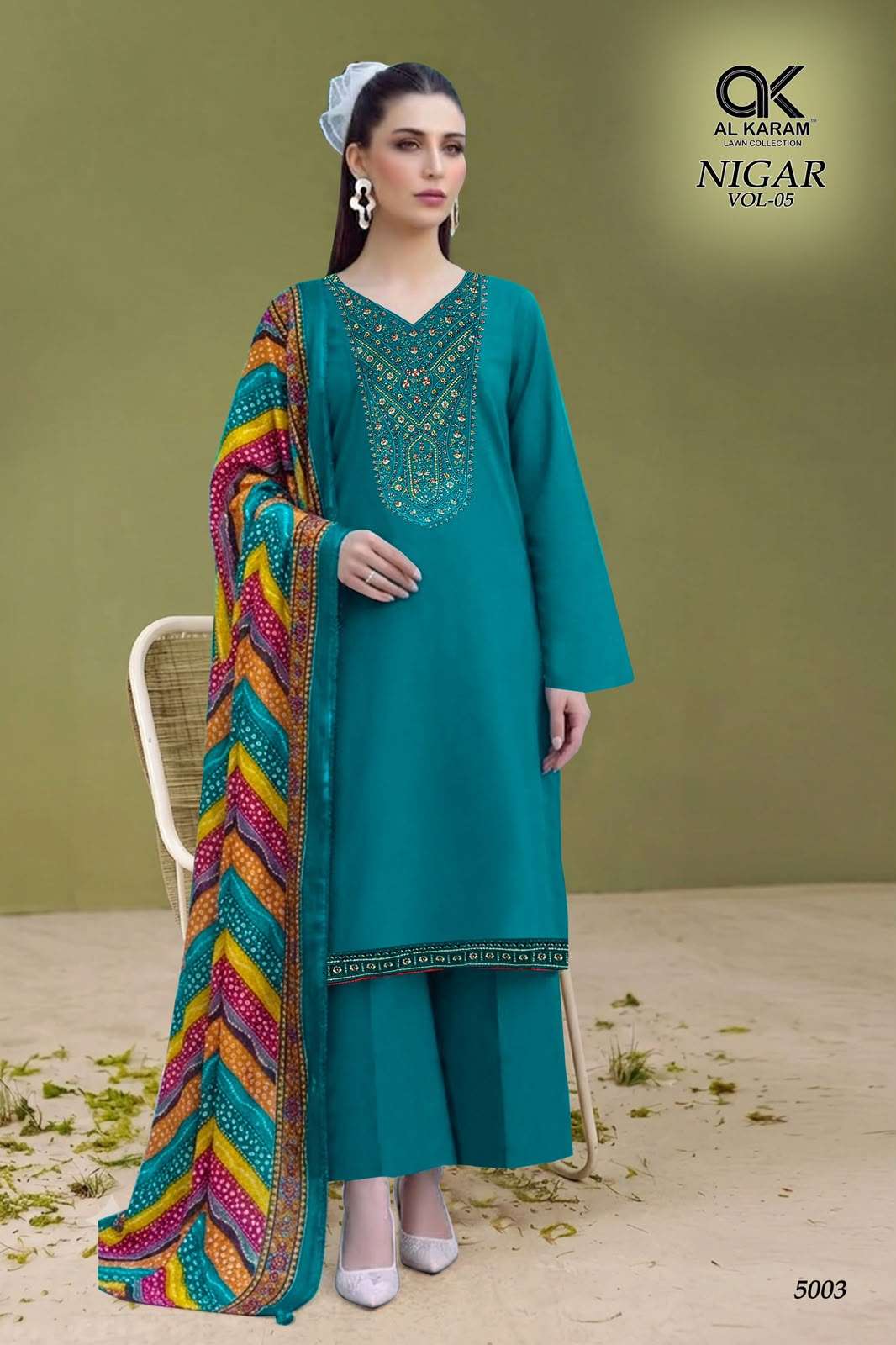 Al Karam Nigar Vol-5 Rayon Embroidered Salwar Suit Set