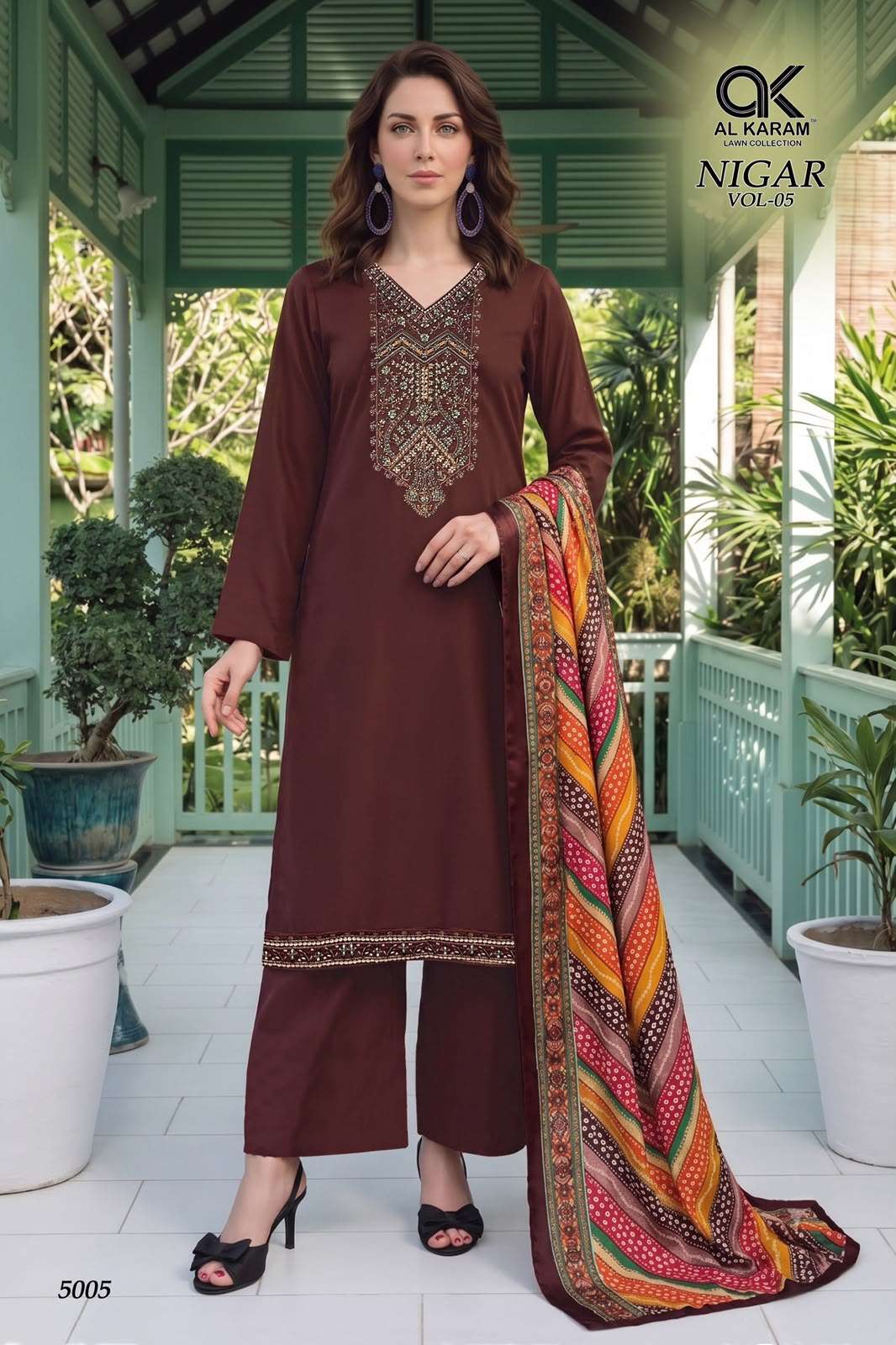 Al Karam Nigar Vol-5 Rayon Embroidered Salwar Suit Set