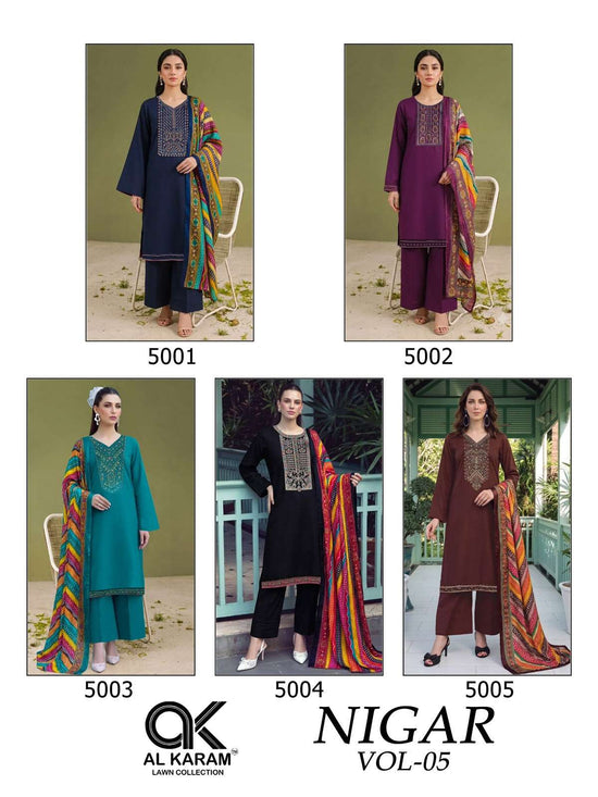 Al Karam Nigar Vol-5 Rayon Embroidered Salwar Suit Set