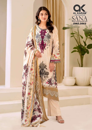 AL KARAM SANA VOL-3 Cotton Printed Unstitched Pakistani Suit Set - Amrah Wholesale