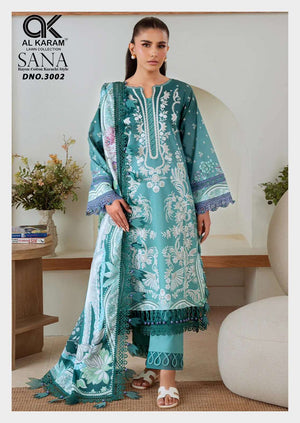 AL KARAM SANA VOL-3 Cotton Printed Unstitched Pakistani Suit Set - Amrah Wholesale