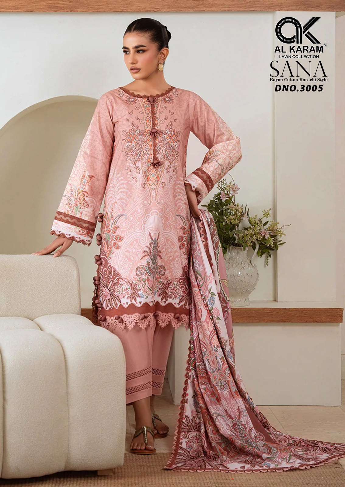 AL KARAM SANA VOL-3 Cotton Printed Unstitched Pakistani Suit Set