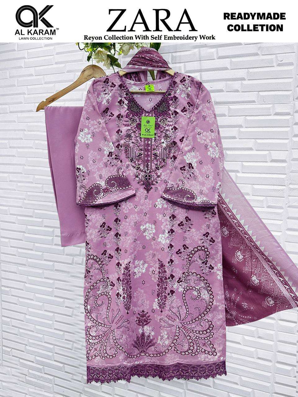 Al Karam Zara Rayon Embroidered Salwar Suit Set - Amrah Wholesale