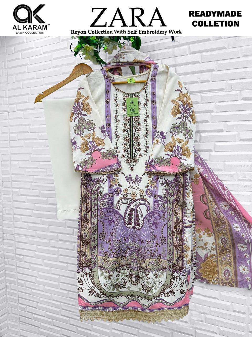 Al Karam Zara Rayon Embroidered Salwar Suit Set - Amrah Wholesale