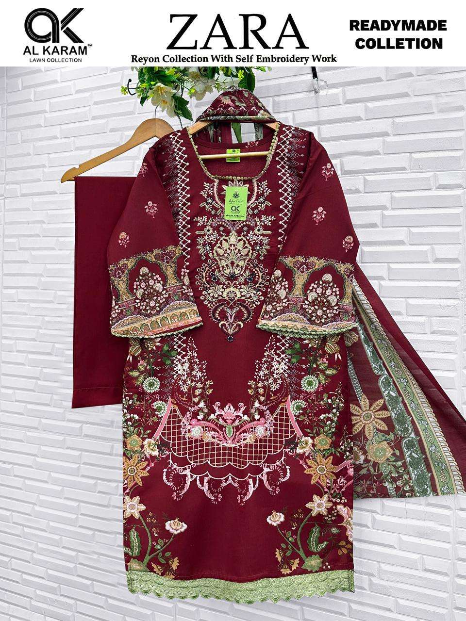 Al Karam Zara Rayon Embroidered Salwar Suit Set - Amrah Wholesale