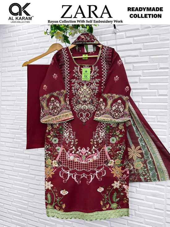Al Karam Zara Rayon Embroidered Salwar Suit Set - Amrah Wholesale