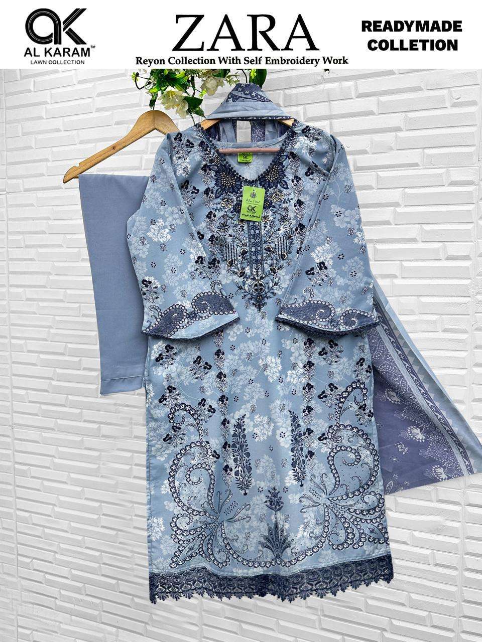 Al Karam Zara Rayon Embroidered Salwar Suit Set - Amrah Wholesale