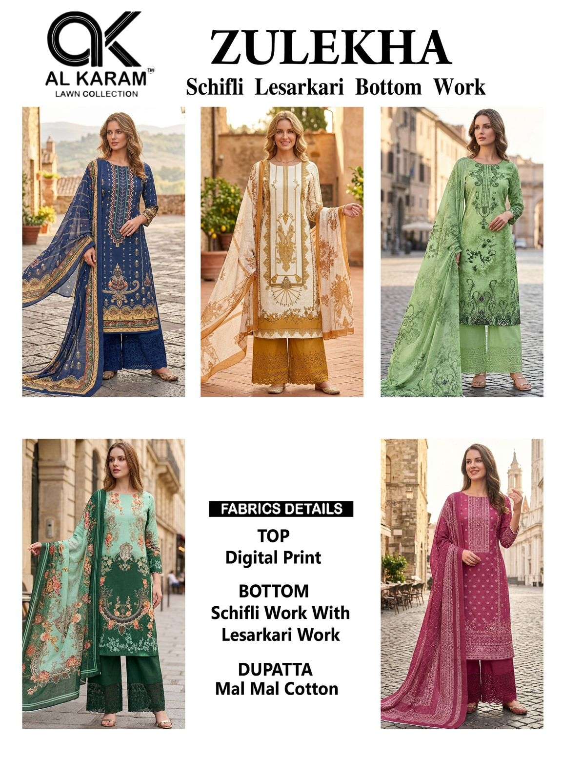 Al Karam Zulekha Cotton Digital Printed Dress Material - Amrah Wholesale