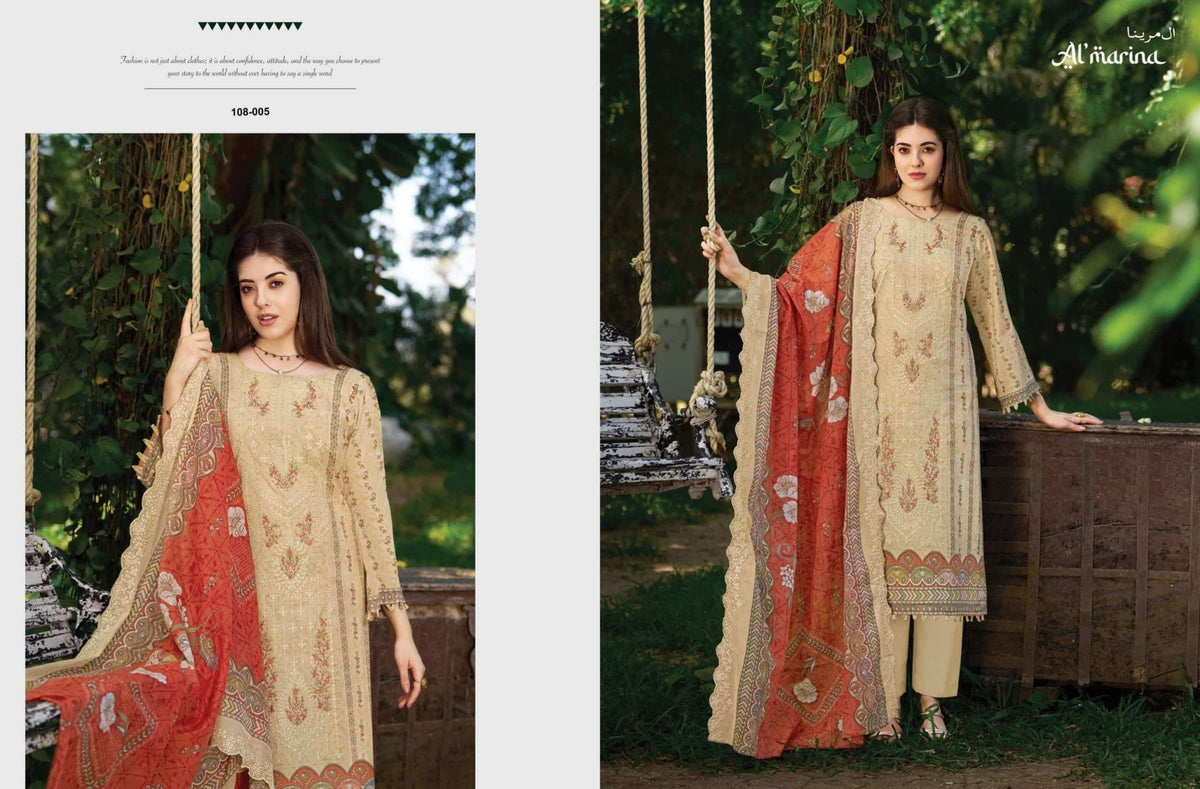 Al Marina Sukoon E Safar Pure Cotton Dress Material - Amrah Wholesale