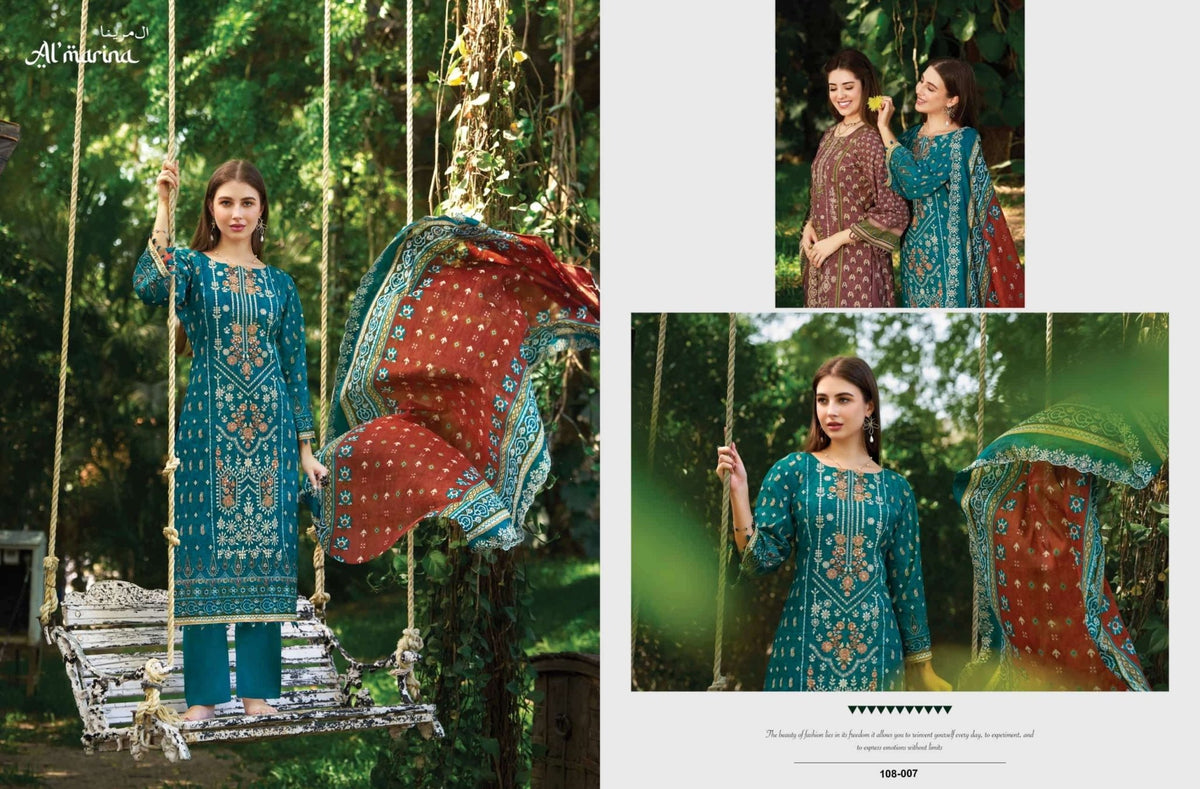 Al Marina Sukoon E Safar Pure Cotton Dress Material - Amrah Wholesale
