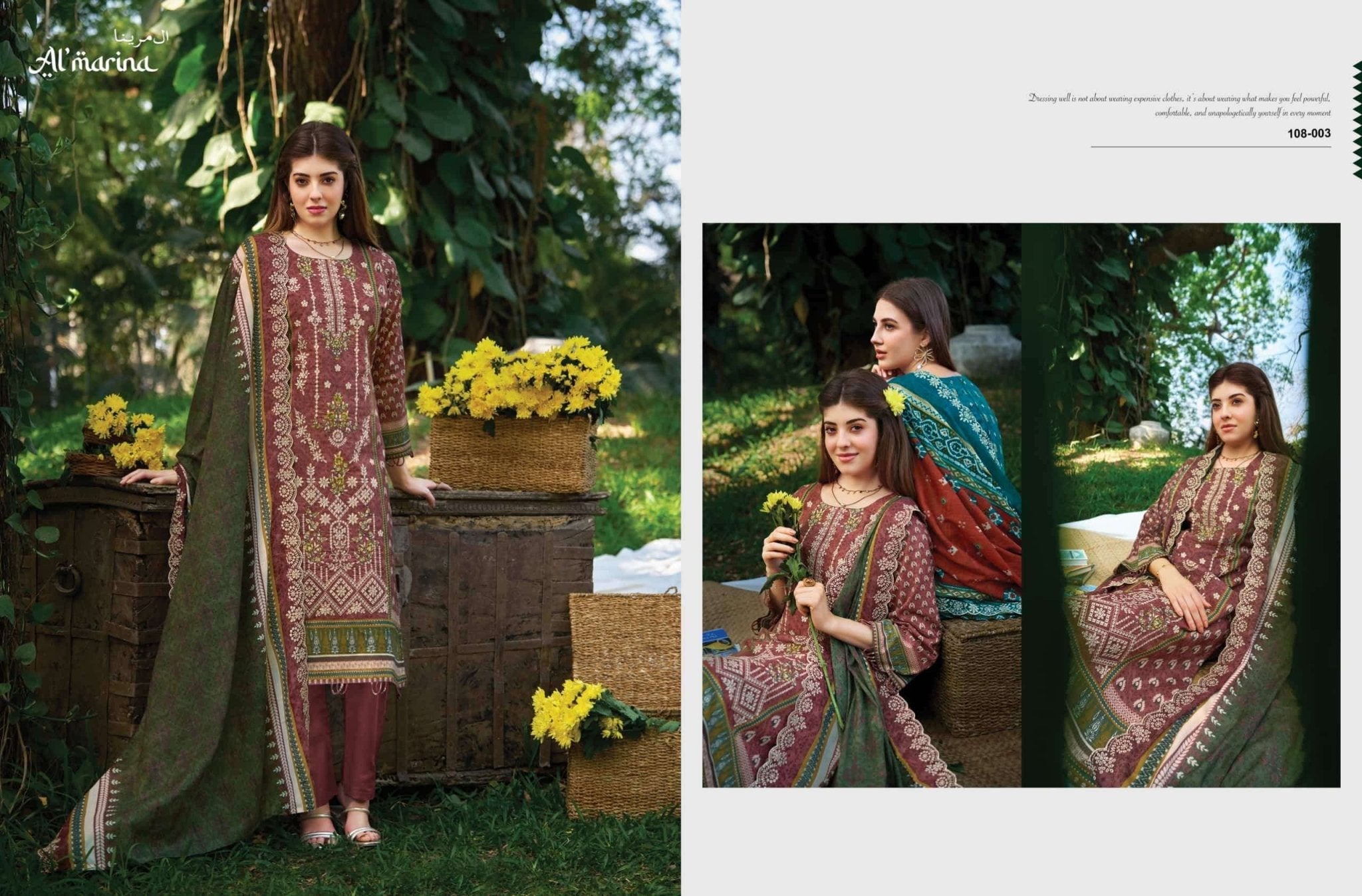 Al Marina Sukoon E Safar Pure Cotton Dress Material - Amrah Wholesale