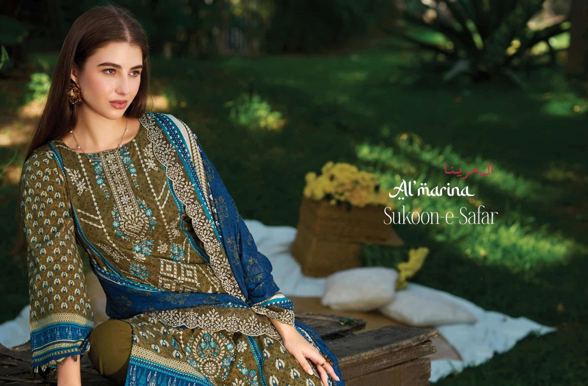 Al Marina Sukoon E Safar Pure Cotton Dress Material - Amrah Wholesale
