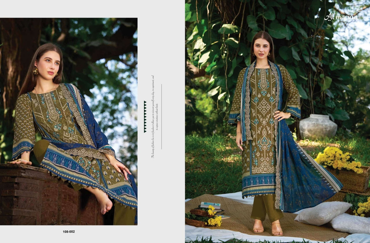 Al Marina Sukoon E Safar Pure Cotton Dress Material - Amrah Wholesale