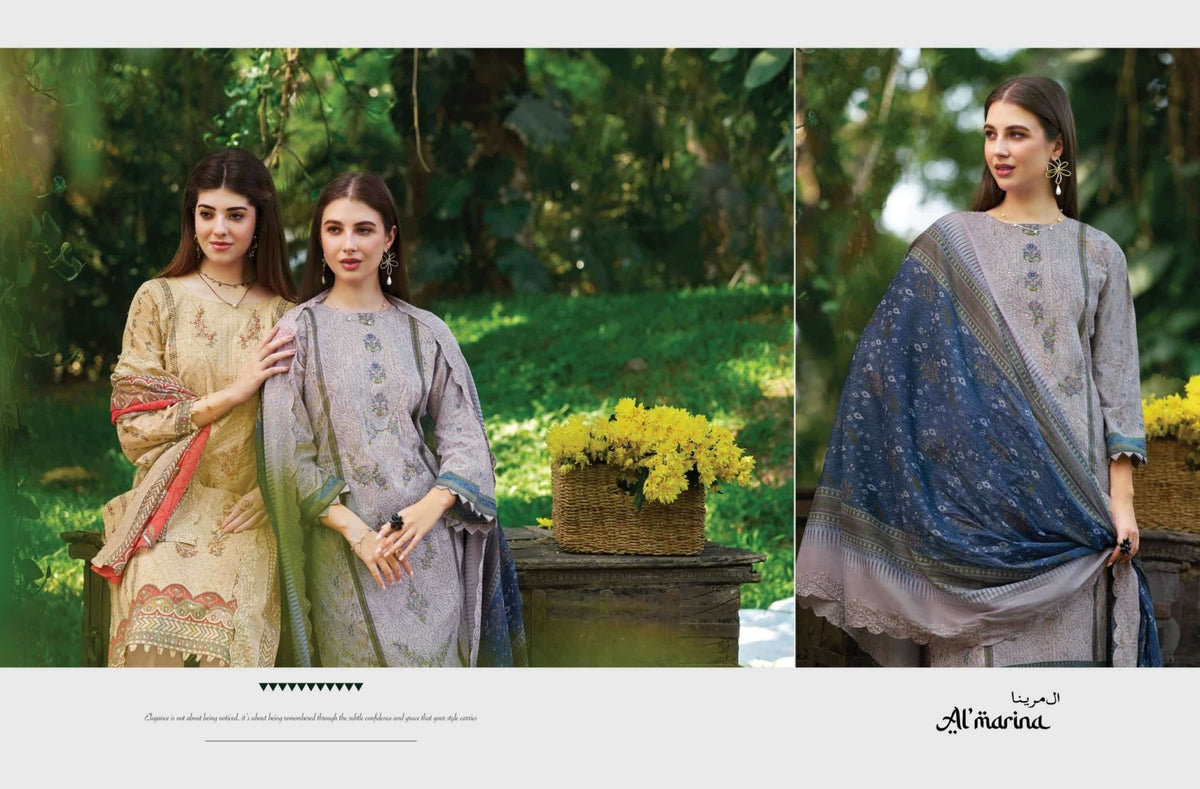 Al Marina Sukoon E Safar Pure Cotton Dress Material - Amrah Wholesale