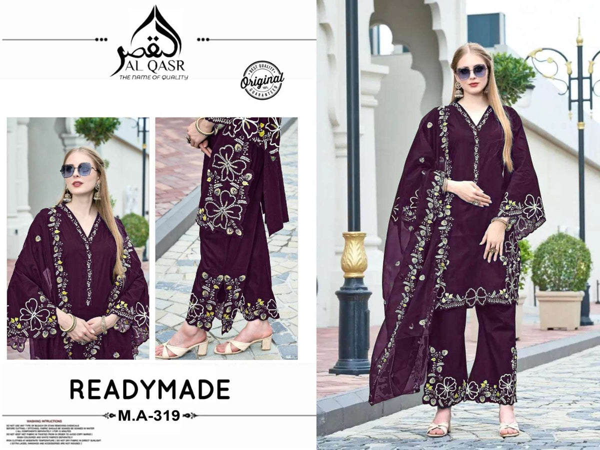 AL-QASR MA-319 Roman Silk Embroidery Stitched Pakistani Suit - Amrah Wholesale