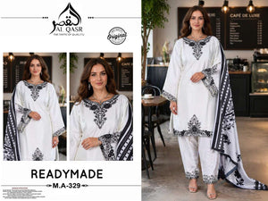 AL-QASR MA-329 Satin Embroidered Stitched Pakistani Suit Set - Amrah Wholesale