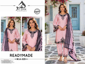 AL-QASR MA-329 Satin Embroidered Stitched Pakistani Suit Set - Amrah Wholesale