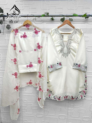 AL-QASR MA-338 Heavy Organza Embroidered Salwar Suit Set - Amrah Wholesale