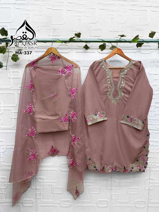 AL-QASR MA-338 Heavy Organza Embroidered Salwar Suit Set
