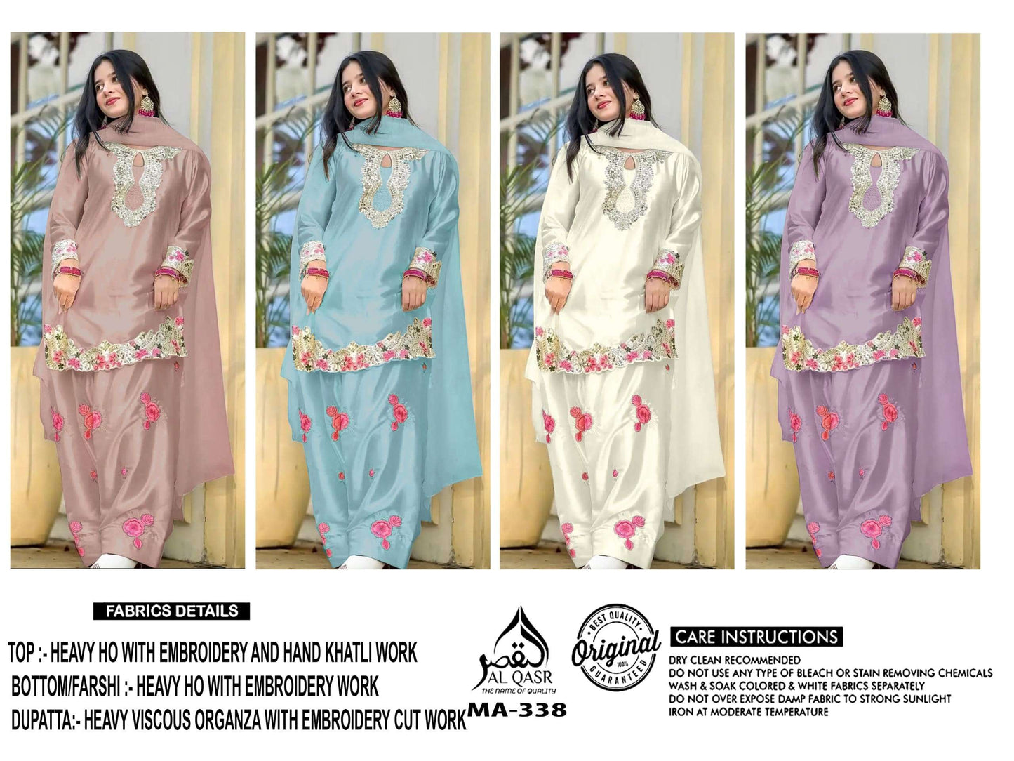 AL-QASR MA-338 Heavy Organza Embroidered Salwar Suit Set