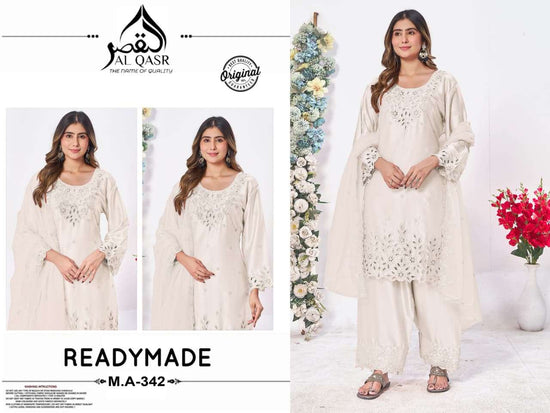 AL-QASR MA-342 Heavy Organza Embroidery Stitched Pakistani Suit Set