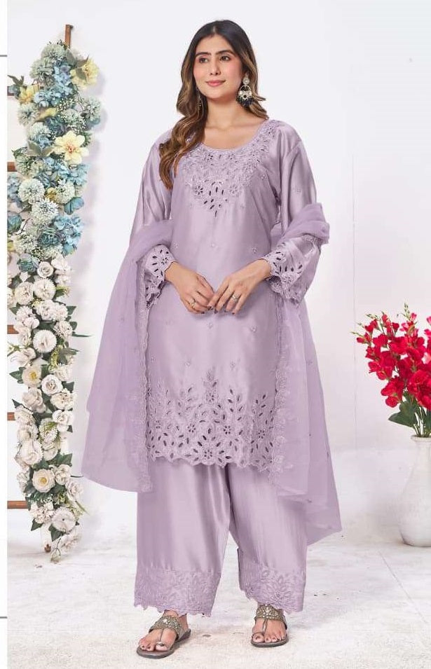 AL-QASR MA-342 Heavy Organza Embroidery Stitched Pakistani Suit Set