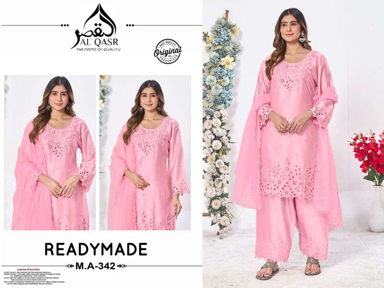 AL-QASR MA-342 Heavy Organza Embroidery Stitched Pakistani Suit Set
