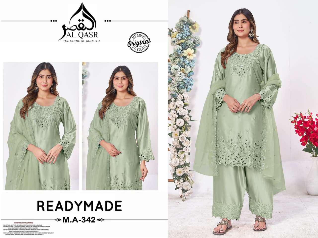 AL-QASR MA-342 Heavy Organza Embroidery Stitched Pakistani Suit Set