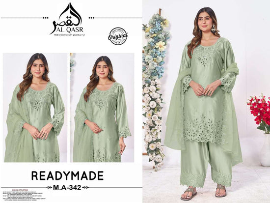 AL-QASR MA-342 Heavy Organza Embroidery Stitched Pakistani Suit Set