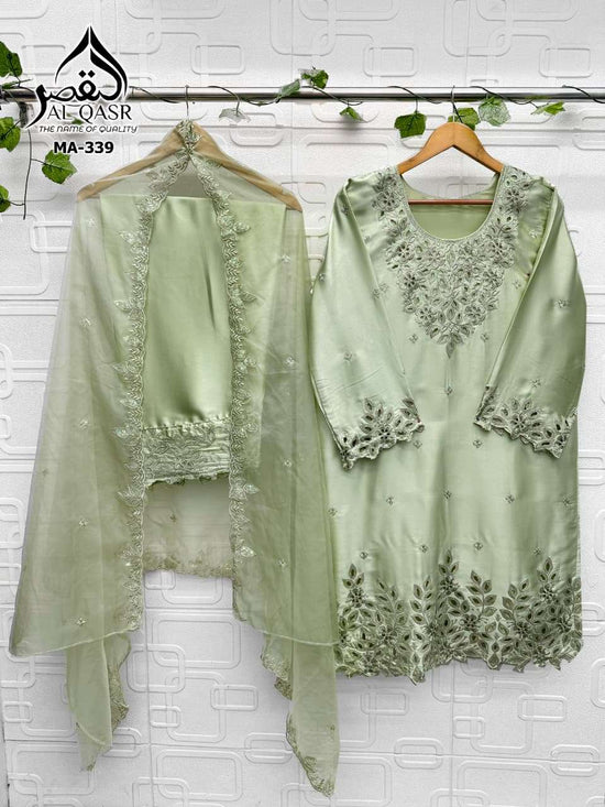AL-QASR MA-342 Heavy Organza Embroidery Stitched Pakistani Suit Set
