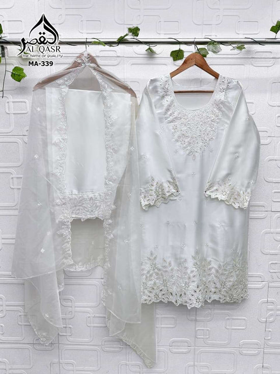 AL-QASR MA-342 Heavy Organza Embroidery Stitched Pakistani Suit Set