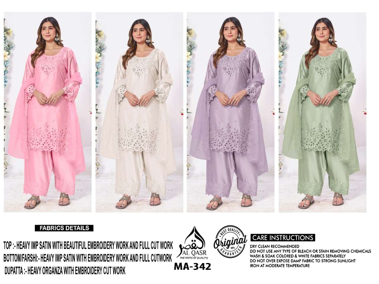 AL-QASR MA-342 Heavy Organza Embroidery Stitched Pakistani Suit Set